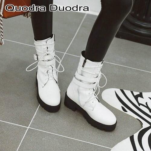 Mid-Calf Women martin boots 2020 Winter Boots Round Toe shoes Punk Cross-tied Fashion simple Female Shoes Lace-up Big Size 46 43