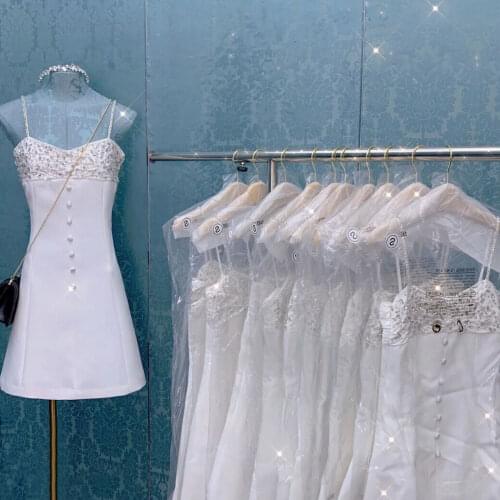 French srtyle summet handmade diamonds spaghetti strap dress women sleeveless high waist party mini dress