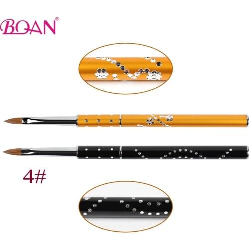 BQAN 1PC Kolinsky Hair #4 Acrylic Nail Brush Metal Handle with Crystal Diamond Decora Liquid Powder UV Gel Carving Pen Manicure