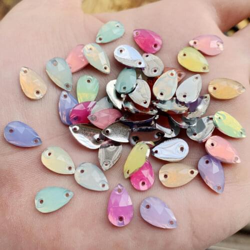 100pcs 7*12mm Drop Crystal Opal Rhinestones Flat Back Resin Gems Face Crystal Stones Sewing on Scrapbook Strass