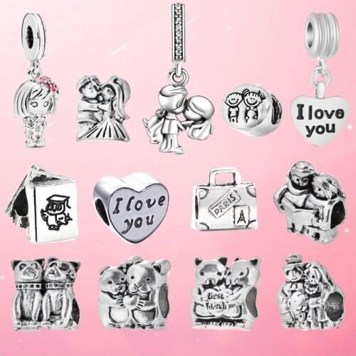 2Pcs/Lot Charm Bead Pendant DIY Mens and Womens Bracelet Jewelry Suitable for Wedding Couples Student Sweet Series Gift Making