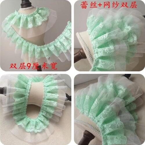 20Yards Two Layers Frilled Embroidery Cloth Lace Trim for DIY Crafts Costume Sewing Accessories Green Ruffle Pleat Lace Fabric