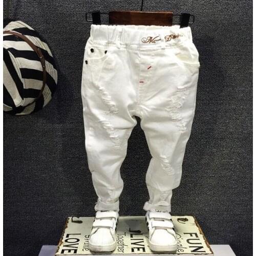 2020 Kids Boys Jeans White Ripped pants Denim Clothing Children Baby Boy Popular Cowboy Long Trousers AS25