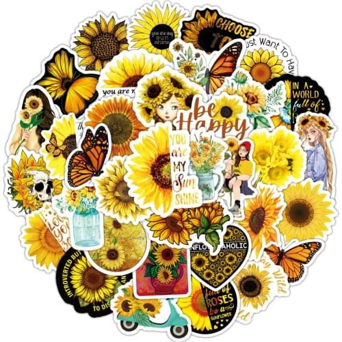 50/100PCS Summer Plant Beautiful Sunflower Stickers for DIY Stationery Laptop Decal Skateboard PS4 Guitar Sun flower Sticker