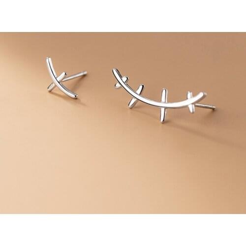 925 Sterling Silver Asymmetry Ear Earrings Simple Plant Line Earrings for Women Girl S925 Silver Fine Jewelry