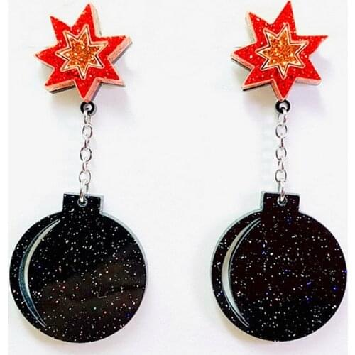 Lovely Bomb Acrylic Drop Earrings For Women Girl Funny Geometric Star With Chain Long Dangle Earrings Summer Party Jewelry Gifts