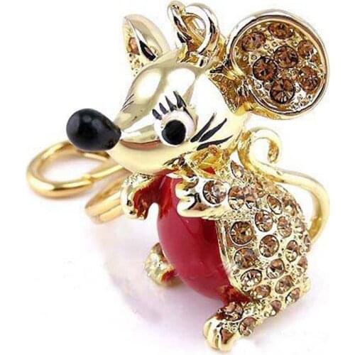Cute Lucky 12 Zodiac Mouse Keychain Crystal Enamel Handbag Keyrings Charms Rat Animal Jewelry for Women Gift Car Key Chain