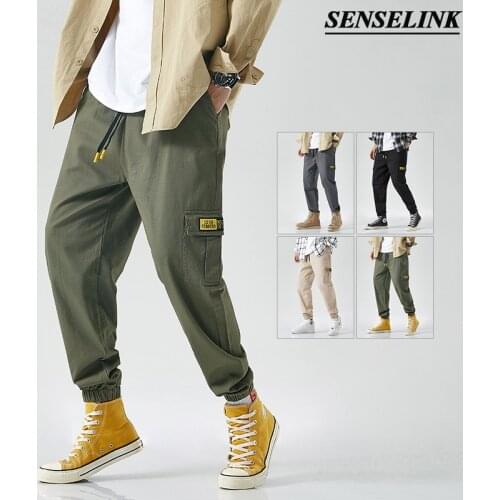 2021 Summer Men Cotton Cargo Pants Casual Loose Multi-Pocket Harem Pants Solid Color Large Size Elastic Belt Cargo Pants Men 8Xl