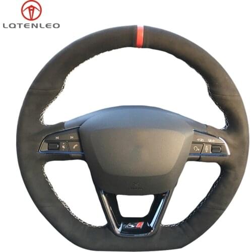 LQTENLEO Black Suede Car Steering Wheel Cover For Seat Leon Cupra R Leon ST Cupra Leon ST Cupra Ateca Cupra Ateca FR 2013-2019