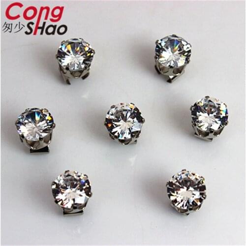 Cong Shao 30PCS 10mm Round Clear Zircon Crystal C clasp Claw Rhinestone Bridal Applique stones and crystals Costume Button CS11D