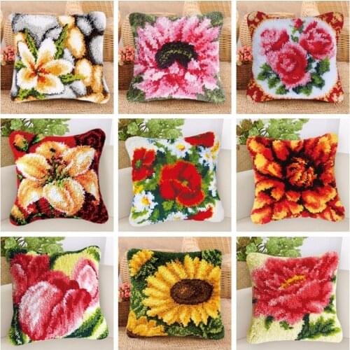 Flower Pattern Latch Hook Rug Canvas Knoop Kussen Dieren Carpet Embroidery Crocheting Cross Stitch Latch Hook Knitted Needlework