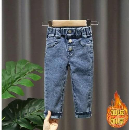 Spring and Autumn Girls Jeans Little Girls Baby Wear Slim Pants New Childrens Winter Warm Casual Pants