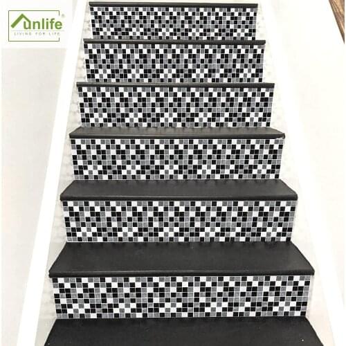 Funlife® Black White Mosaic Stair Stickers Ground Stickers Self-Adhesive Home DIY Anti-Slip Waterproof Stairway Floor Stickers