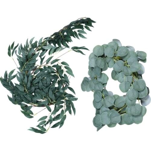 6.5-Foot Artificial Eucalyptus Garland and 6-Foot Willow Vine Branches Leaf Garland String Door Green Garland Indoor and Outdoor