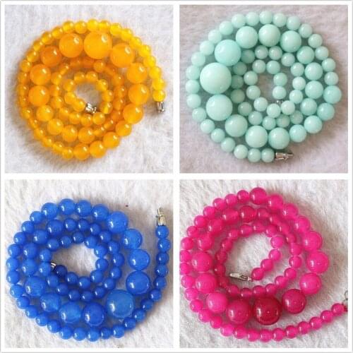 Hot sale multicolor jades stone chalcedony 6-14mm round beads diy fashion jewelry necklace making 18"B624