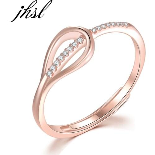 JHSL Fine jewelry Real S925 Sterling Silver Rose Gold Plated Female Girls Ladies Women Rings AAA Cubic Zircon Size Adjustable