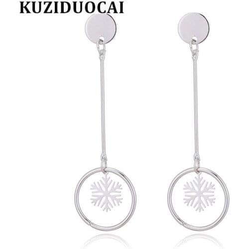 Kuziduocai New Fashion Jewelry White Copper Circle Polishing Round Circle Snowflake Stud Earrings For Women Gift Pendientes E-28