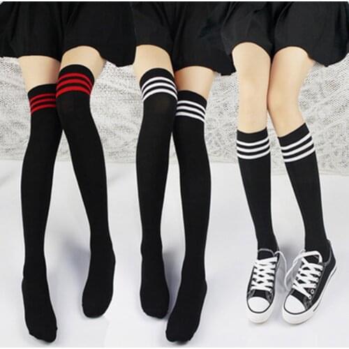 Cute Kawaii Lolita Striped Woman Over the Knee Thigh High Socks Japanese Cotton Body Stocking Fashion Long Socks For Girls