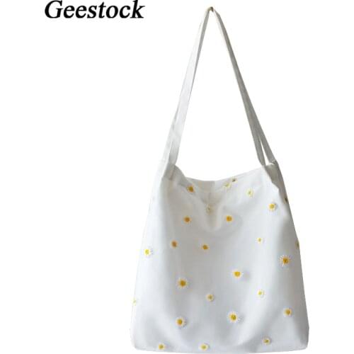 Mini Shoulder Bags for Womens Female Shopper Bag Niche Designers Handbag Cute Embroidery Bag with Daisies Small Canvas Tote Bag