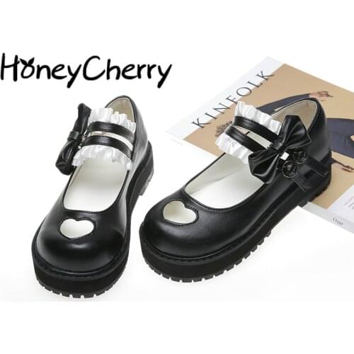 Soft Sister Lolita Love Pierced Bow Japanese Thick-soled Dress Shoes Sweet Lace Princess Girl Shoes, Women Shoes