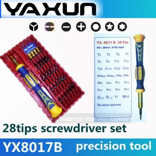 YAXUN 8017B Precision Multi-function Torx Phillips Screwdriver Set 28 In 1 for iphone,imac laptop computer mobile repair tool