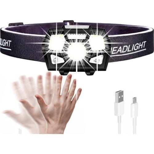 Sensor Headlamp Head Lamp Headlight Waterproof Cob Led Built in Usb Rechargeable 18650 Battery Outdoor Working Light