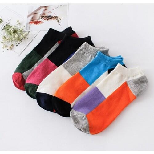 New Short Tube Tide Men Summer Cotton Sock Quality Box Shape Colors Invisible Shallow Mouth Stripe Spring Autumn Male Sock Meias