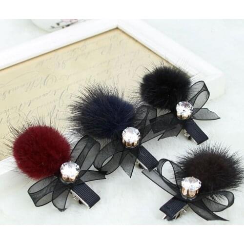 Han edition of the New hair ornament Mink fur hairpins Pet bowknot clip supplies 10pcs