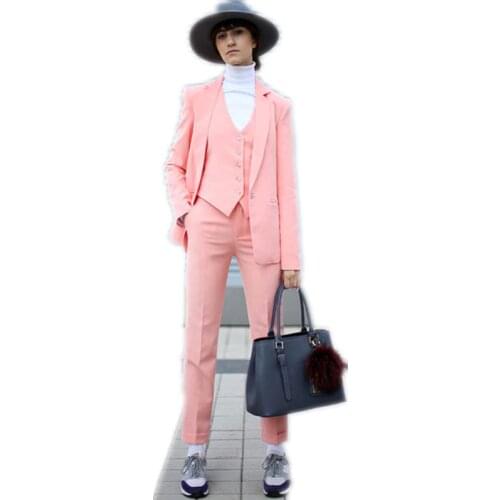 NEW Pink 3 piece set womens business suits ladies office suits women tuxedo female trouser suit fromal ladies Wedding suits