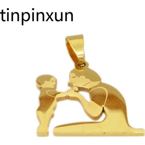 PINXUN Mom and Son Pendant Nekclace For Dubai Ethiopian African Gold Pendant Fashion Jewelry Monthers Day Gift ST22