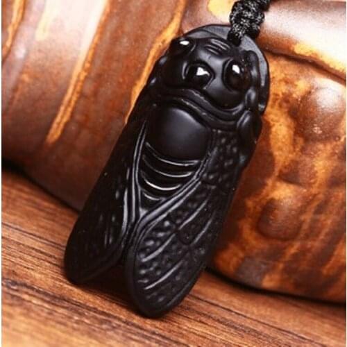 Natural Obsidian Jade Pendant Hand Carved Jadeite Charm Necklace for Man Pendants Fashion Men Jewelry