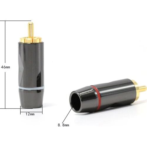 1Set 24k Solder Gold plated RCA Connectors Gold Plated RCA Plug Audio Male Connector Cables