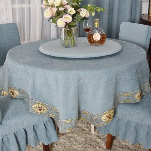 Simple New Chinese Round Table Tablecloth Rectangular Style Solid Color Hotel round Table Cloth Fabric Household Tablecloth