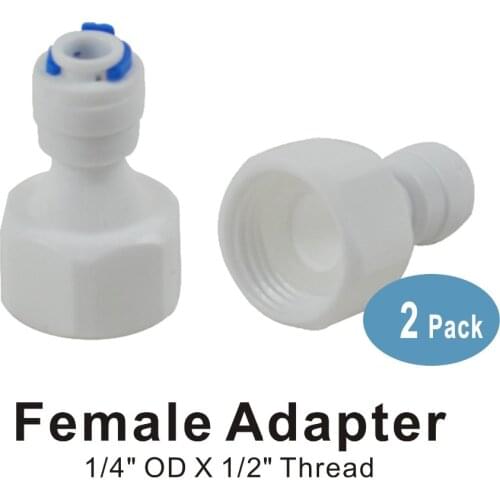 Straight Adapter 1/2" Thread Female x 1/4" Quick Connect fitting parts for Water Filters and Reverse Osmosis RO Systems - 2 Pack