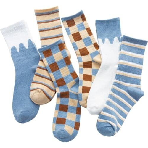 S0067 Funny Cute Fashion New Year Christmas Gift Striped Geometric Cotton women Socks