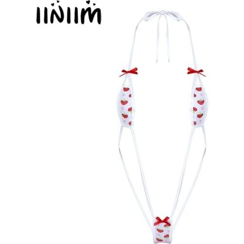 Iiniim Sexy Womens Ladies Lingerie Teddies Bodystocking Catsuit Cute Strawberry Mini Micro Bikini Babydoll Underwear Bodysuit