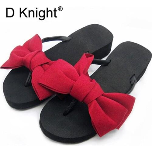 2019 New Summer Womens Slides with Bow Girls Outdoor Slippers Women Summer Slip on Sandals Causal Platform Shoes For Beach Sun