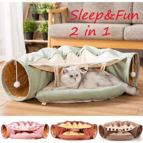 Collapsible Foldable Cat Tunnel Channel Sleep Nest Pet Interactive Toys Bell For Cat Winter Warm Ferret Rabbit Puppy Cat Bed Mat
