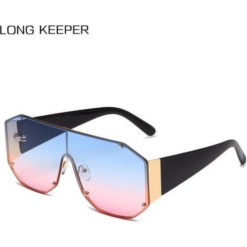 LongKeeper Fashion Oversized Sunglasses Women Men Vintage Gradient One Piece Eyewear Luxury Brand Square Rimless Sun Glasses
