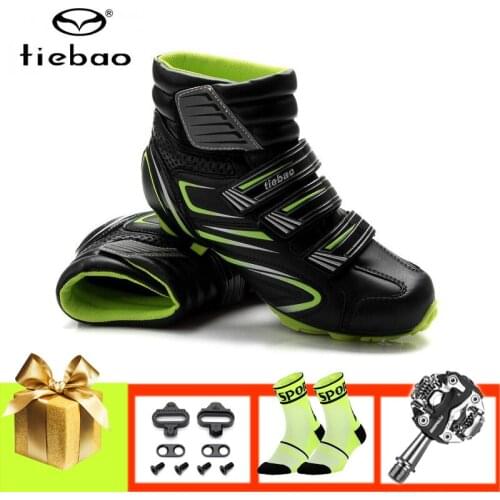 Tiebao men winter cycling shoes women mountain bike sneakers warm high self-locking mtb spd pedals outdoor sport bicycle shoes
