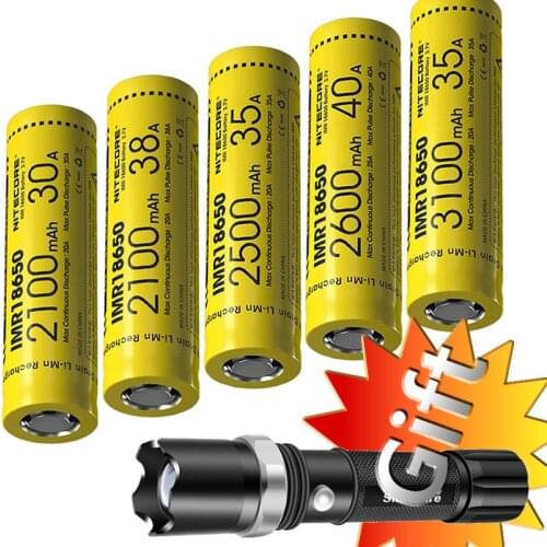 TOPSALE NITECORE IMR18650 3.7V Li-ion Protected Rechargeable Battery FlatTop 2100/2500/2600/3100mAh 30A/35A/38A/40A High-quality