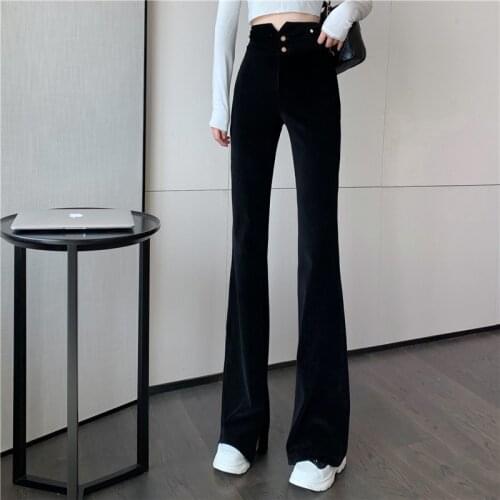 Wavsiyier Korean Casual Straight Wide Leg Corduroy Pant Autumn 2021 Woman Pants High Waist Spring Streetwear Solid Trouser Women