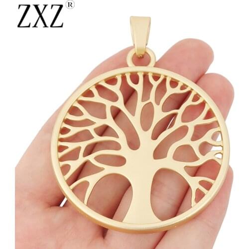 ZXZ 2pcs Matte Gold Large Tree Charms Pendants for Necklace Jewelry Making Findings 60x60mm