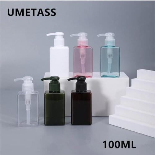 10PCS of 100ml Empty Refillable pump bottle for Shampoo Lotion conditioner Square PETG Dispensers Travel Bottles
