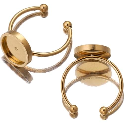 10pcs Gold Stainless Steel Adjustable Ring Settings Blank Base 8/10/12mm Cabochons Buttons Ring Bezels Jewelry Making Supplies