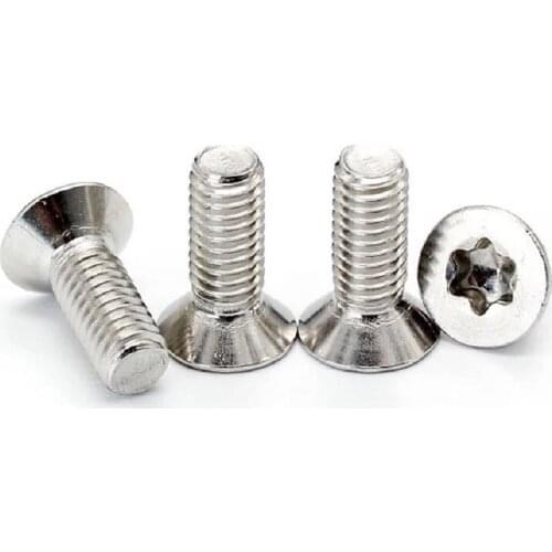 100pcs/lot M3 M4 M5 M6 GB2673 ISO14581 Stainless steel countersunk head torx screw flat six-lobe machine screws