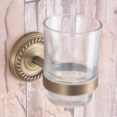 Antique Brass Single Toothbrush Holder With Glass Cup Wall Mounted Bathroom Accessories aba265