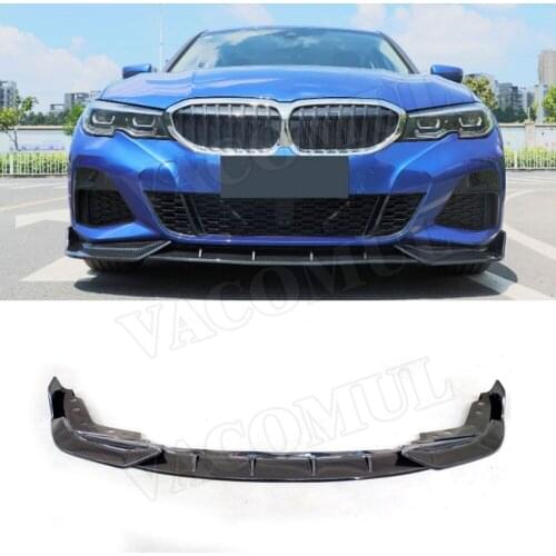 3 PCS/Set PP Black Carbon Look Front Lip Spoiler Chin Splitters For BMW 3 Series G20 G28 2019 2020 Head Bumper Guard