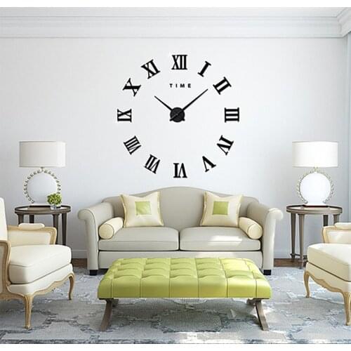 DIY Large Wall Clock Watch Decal 3D Stickers Roman Numerals Wall Clock Home Office Removable Decoration