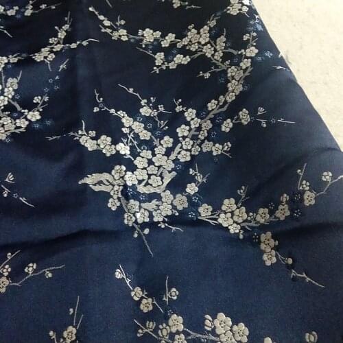 ViaPhil Brand Navy Blue SilverPlum Blossom Plum Flower Jacquard Brocade Fabric 50x72cm Cloth Dress Upholstery Furnishing Materil